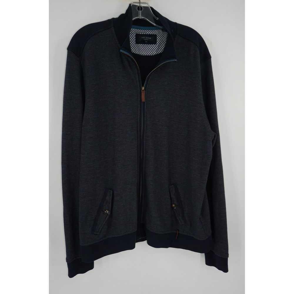 Ted Baker Sweater Gray Full Zip Mock Neck Knit Pullover With Pockets Men's 7 2XL